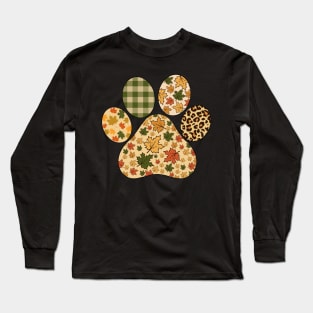 Leopard Thanksgiving Leaves Dog Paw Lover Thanksgiving Women Long Sleeve T-Shirt